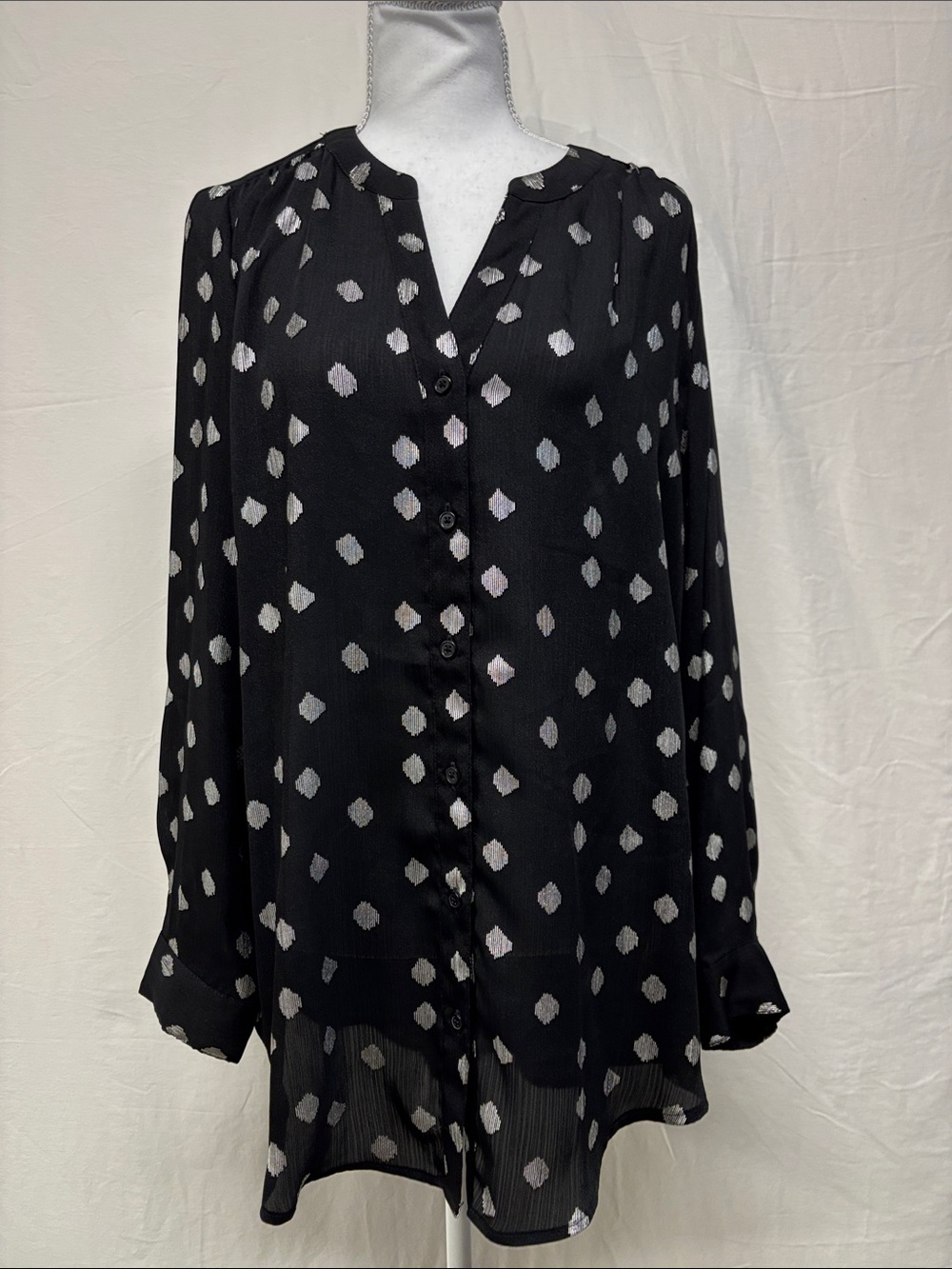 Ricki's Black Blouse with Silver Pattern Print
